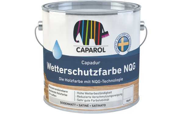 CAPAROL Capadur Wetterschutzfarbe weiß 2,5L, Holzfarbe mit NQG-Technologie, Hohe Wetterbeständigkeit, Pilz,- Algenschutz, viele Farbtöne möglich