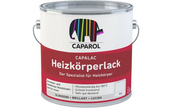 CAPAROL Capalac Heizkörperlack weiß 0,75L, glänzender Alkydharz-Heizkörperlack, sehr hohe Schlag- u.Stoßfestigkeit, Hitzebeständigk.180 °C, Sehr guter Verlauf