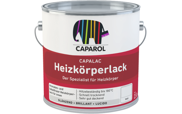 CAPAROL Capalac Heizkörperlack weiß 2,5l, glänzender Alkydharz-Heizkörperlack, sehr hohe Schlag- u.Stoßfestigkeit, Hitzebeständigk.180 °C, Sehr guter Verlauf