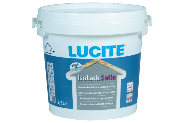LUCITE® IsoLack Satin | weiß 2,5L | Holzlack |1-Topf-Lacksystem inkl. hoher Isolierwirkung | Ausgezeichnete Haftung | Schnelle Trocknung
