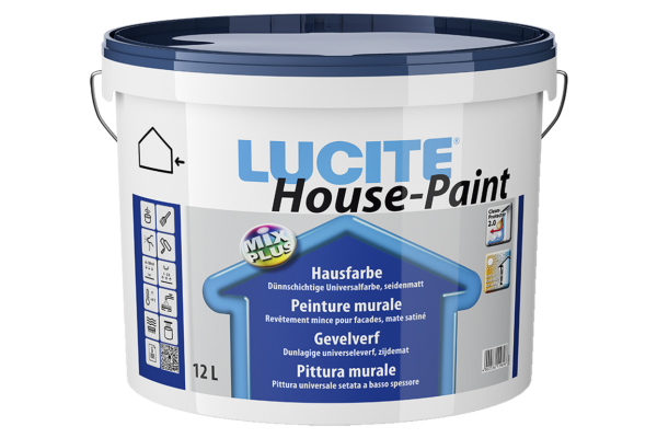 LUCITE® House-Paint 800 weiß 12L | Reinacrylat Fassadenfarbe mit höchster Qualität | Algen- und Pilzbefall-Schutz | schlagregendicht | umweltschonend | tönbar