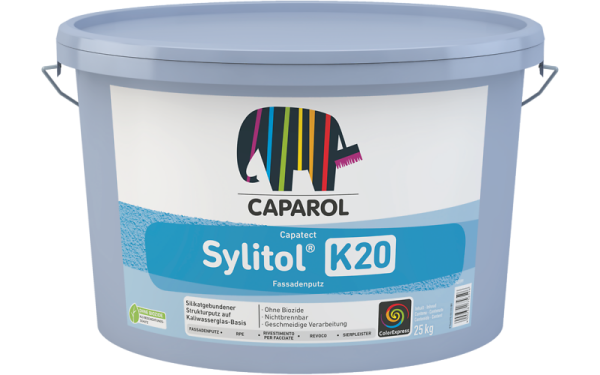 CAPAROL Sylitol Fassadenputz K15 Weiß 25kg, Silikatisch gebundener Strukturputz, Hoch wasserdampfdurchlässig, Wasserabweisend