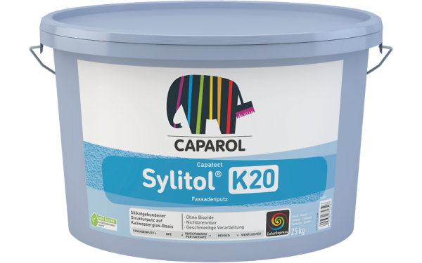CAPAROL Sylitol Fassadenputz K20 Weiß 25kg, Silikatisch gebundener Strukturputz, Hoch wasserdampfdurchlässig, Wasserabweisend