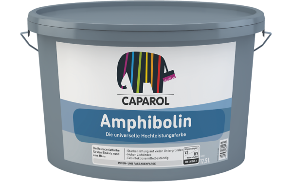 CAPAROL Amphibolin weiß 2,5L, Reinacrylat Hochleistungsfarbe f. Innen u. Außen, Schlagregendicht, wasserabweisend, hoch strapazierfähig,- scheuerbeständig