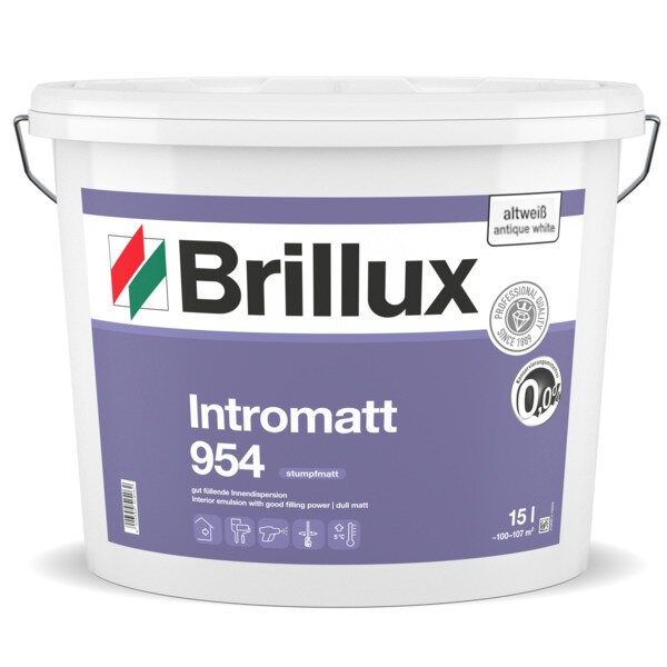 Brillux Intromatt 954 altweiß (ehemals Malerweiß 956 altweiss) stumpfmatt Innenfarbe, emissionsarm, lösemittel-und weichmacherfrei