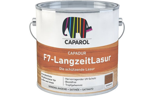 CAPAROL Capadur F7-LangzeitLasur 0,75L Walnuss, Die schützende Holzlasur, Hervorragender UV-Schutz,-Feuchteschutz, Biozidfrei, Hoch diffusionsfähig